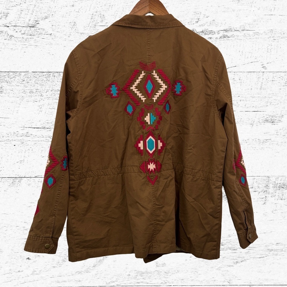 Montana Co Women's Brown Military Jacket with Embroidered Accents - Picture 2 of 4